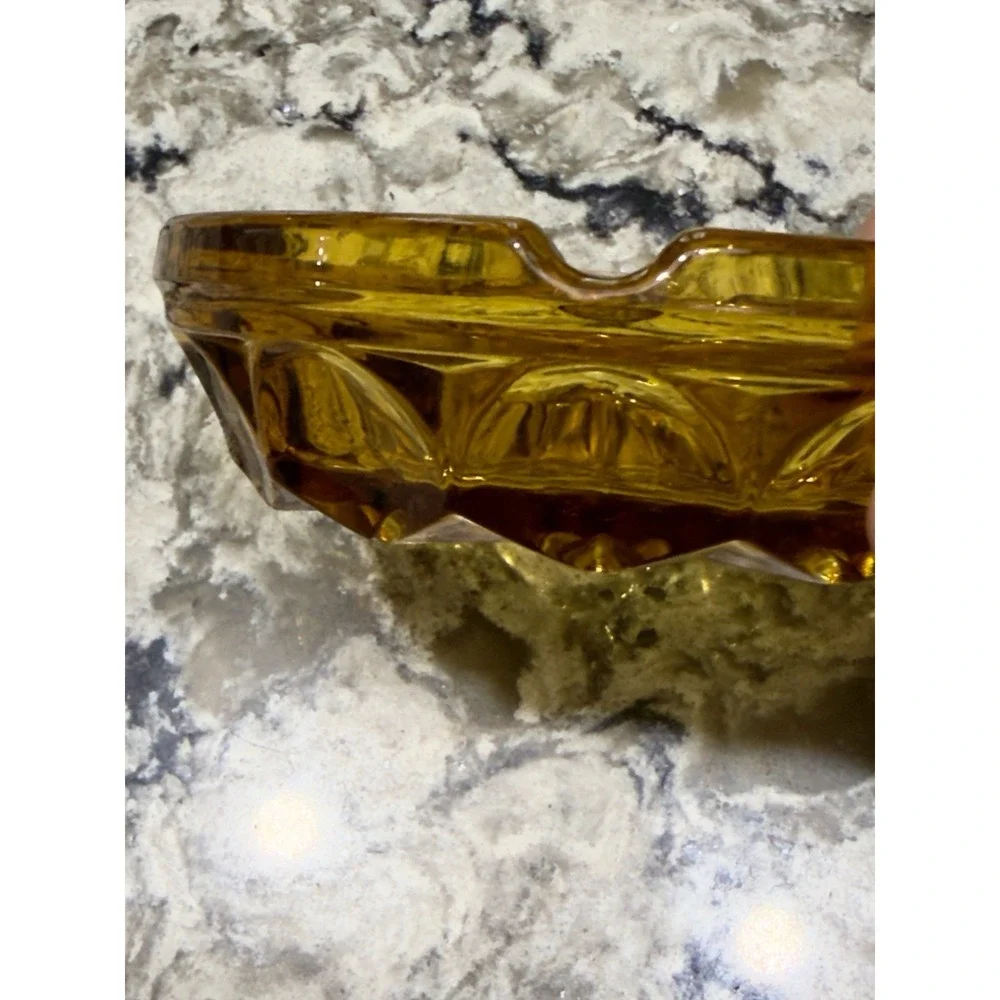 Vintage MCM Amber Glass Ashtray Anchor Hocking Fairfield Starburst 4 Slot HEAVY